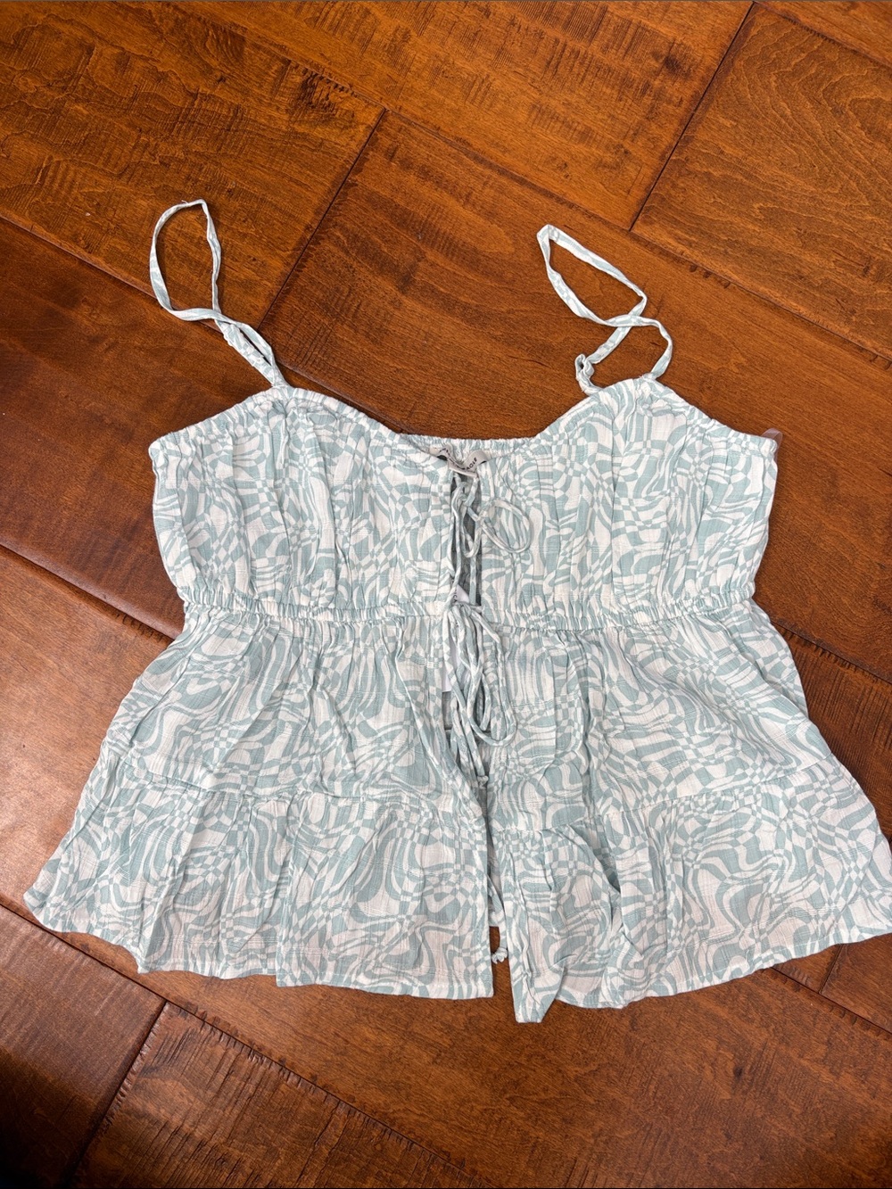 Light Blue Printed Tie-Front Cami Top